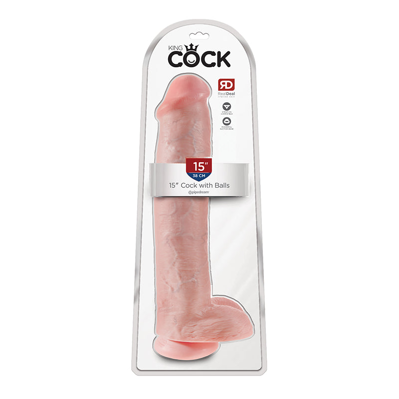 Pipedream King Cock 15 in. Cock With Balls Realistic Suction Cup Dildo Beige