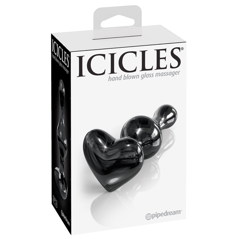 Pipedream Icicles No. 74 Beaded Glass Massager With Heart-Shaped Base Black