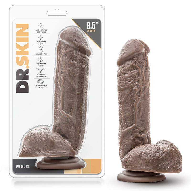 Blush Dr. Skin Mr. D Realistic 8.5 in. Dildo with Balls & Suction Cup Brown