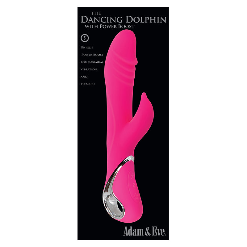 Adam & Eve Dancing Dolphin With Power Boost Rechargeable Silicone Rabbit Vibrator Pink