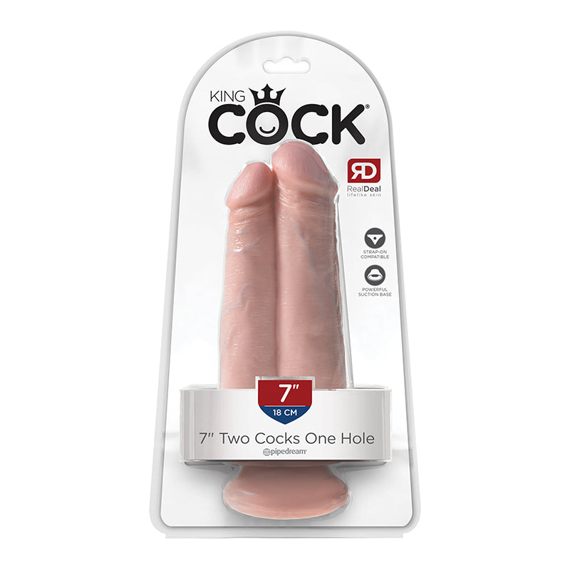 Pipedream King Cock 7 in. Two Cocks One Hole Dual Dildo With Suction Cup Beige