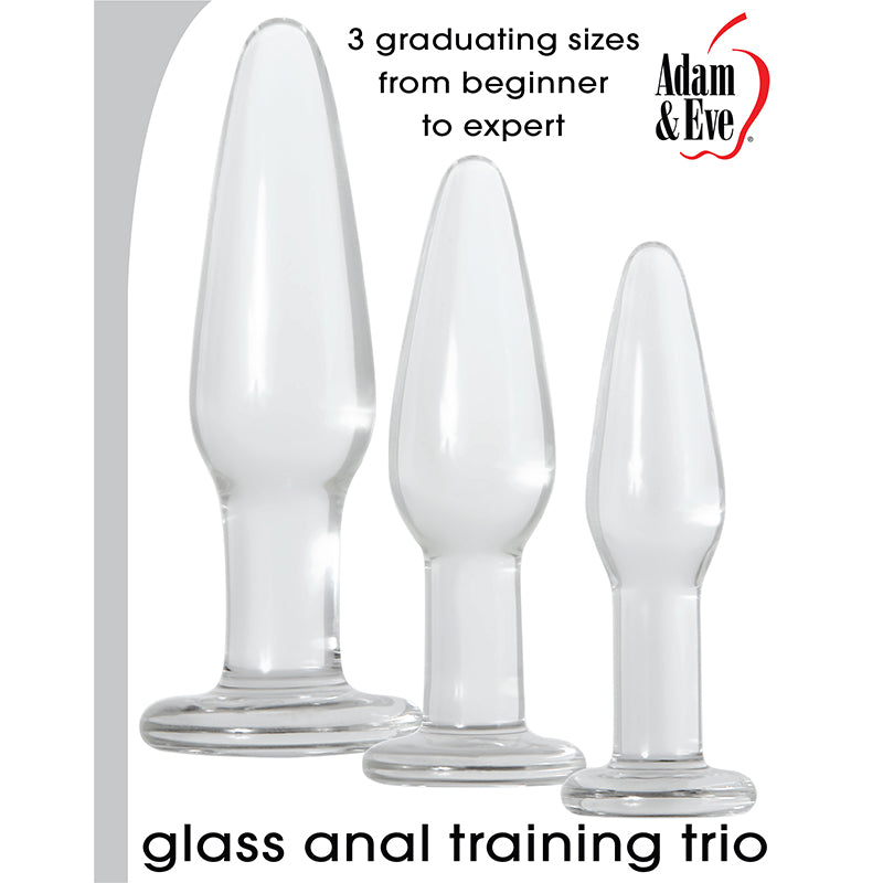 Adam & Eve Glass Anal Training Trio 3-Piece Anal Plug Set Clear