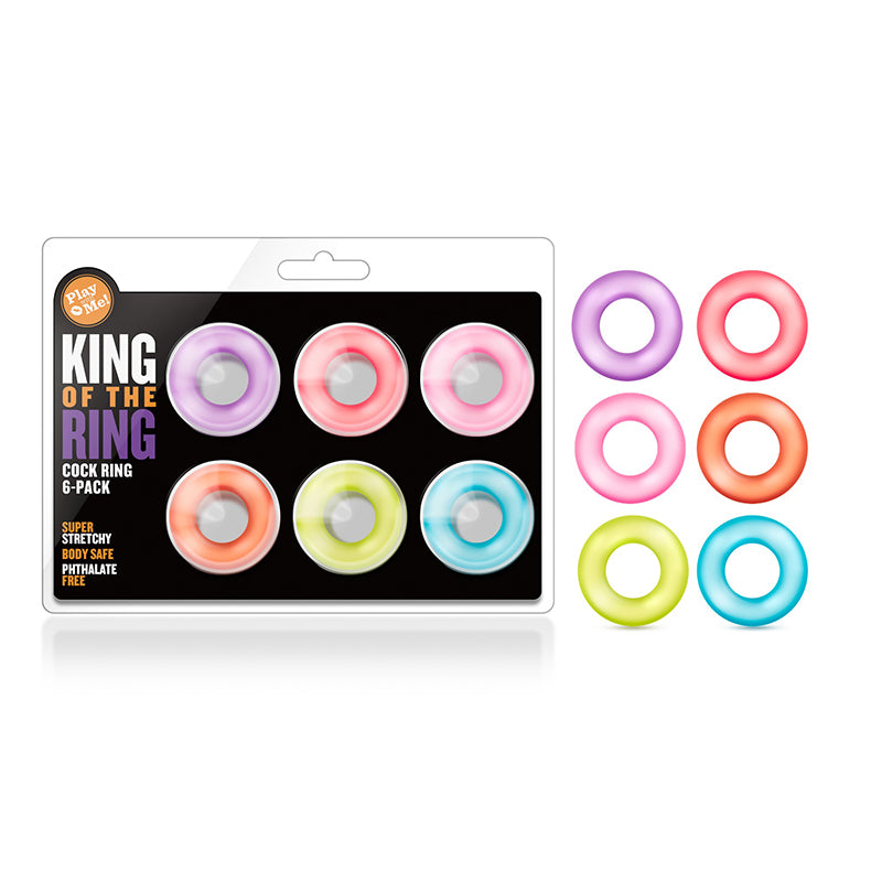 Blush Play with Me King of the Ring Cockring 6-Pack Assorted Colors