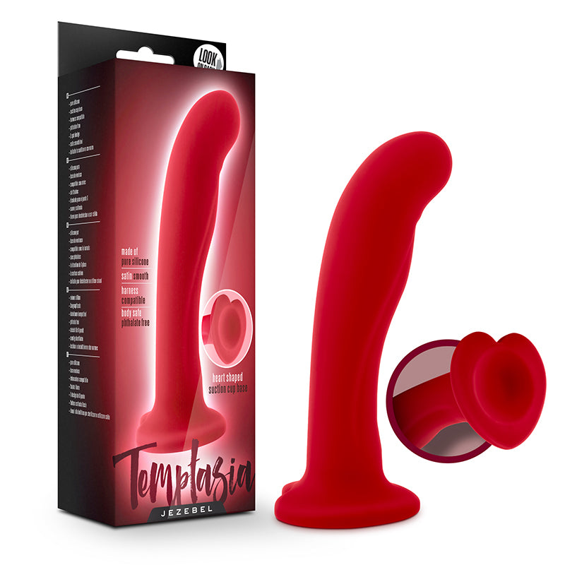 Blush Temptasia Jezebel 6 in. Curved Silicone Dildo with Heart-Shaped Suction Cup Crimson