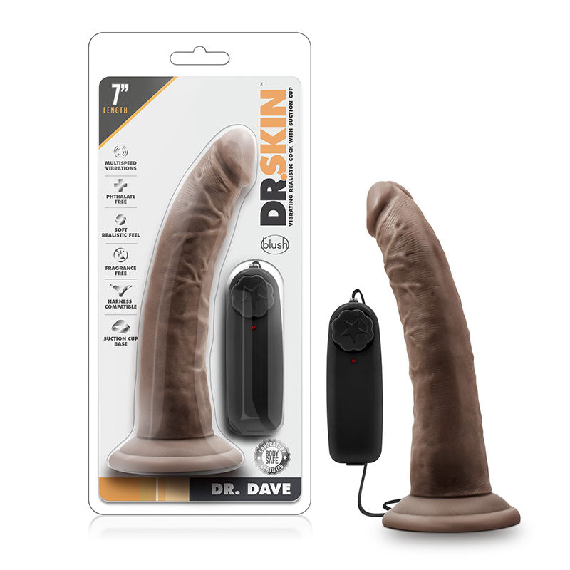 Blush Dr. Skin Dr. Dave Realistic 7 in. Vibrating Dildo with Suction Cup Brown