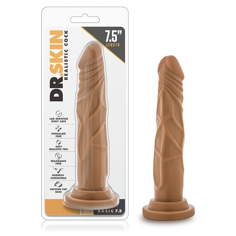 Blush Dr. Skin Basic 7.5 Realistic 7.5 in. Dildo with Suction Cup Tan