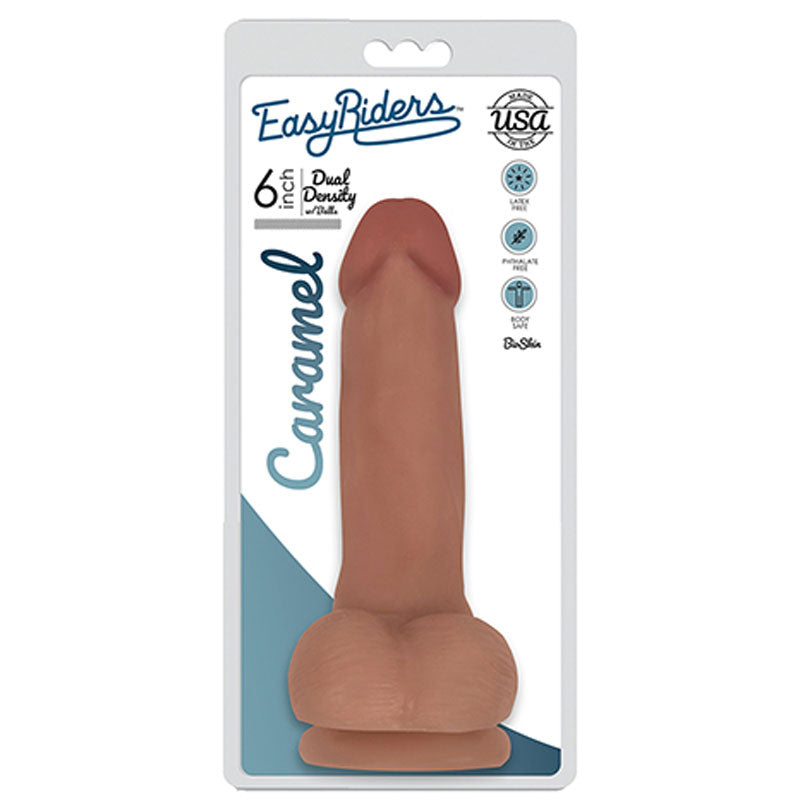 Curve Toys Easy Riders 6 in. Dual Density Dildo with Balls & Suction Cup Tan