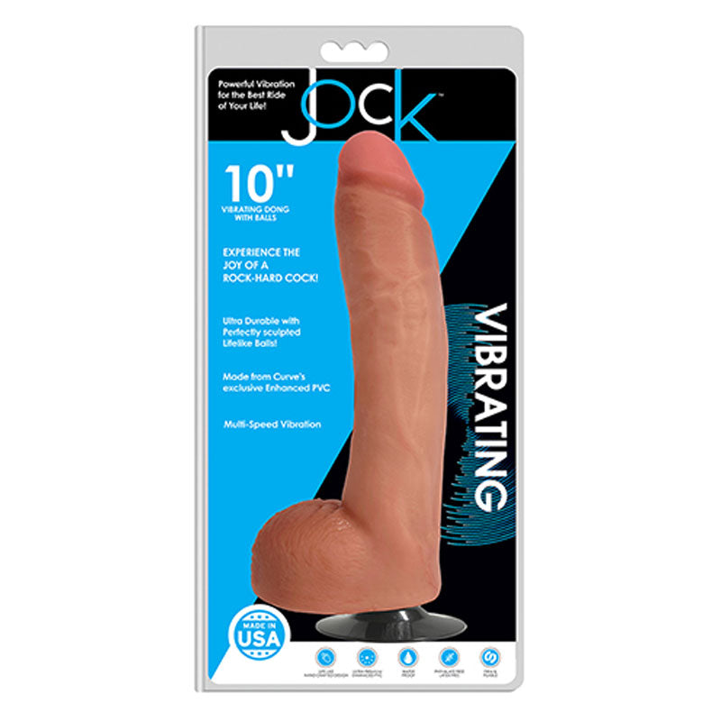 Curve Toys Jock 10 in. Vibrating Dildo with Balls & Suction Cup Beige