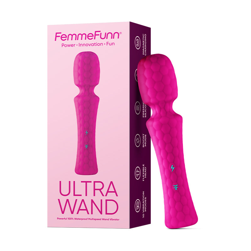 FemmeFunn Ultra Wand Rechargeable Flexible Textured Silicone Vibrator Pink