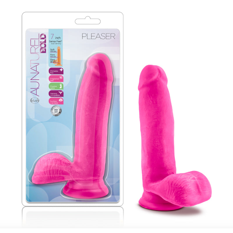 Blush Au Naturel Bold Pleaser 7 in. Posable Dual Density Dildo with Balls & Suction Cup Pink