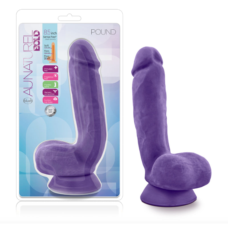 Blush Au Naturel Bold Pound 8.5 in. Posable Dual Density Dildo with Balls & Suction Cup Purple
