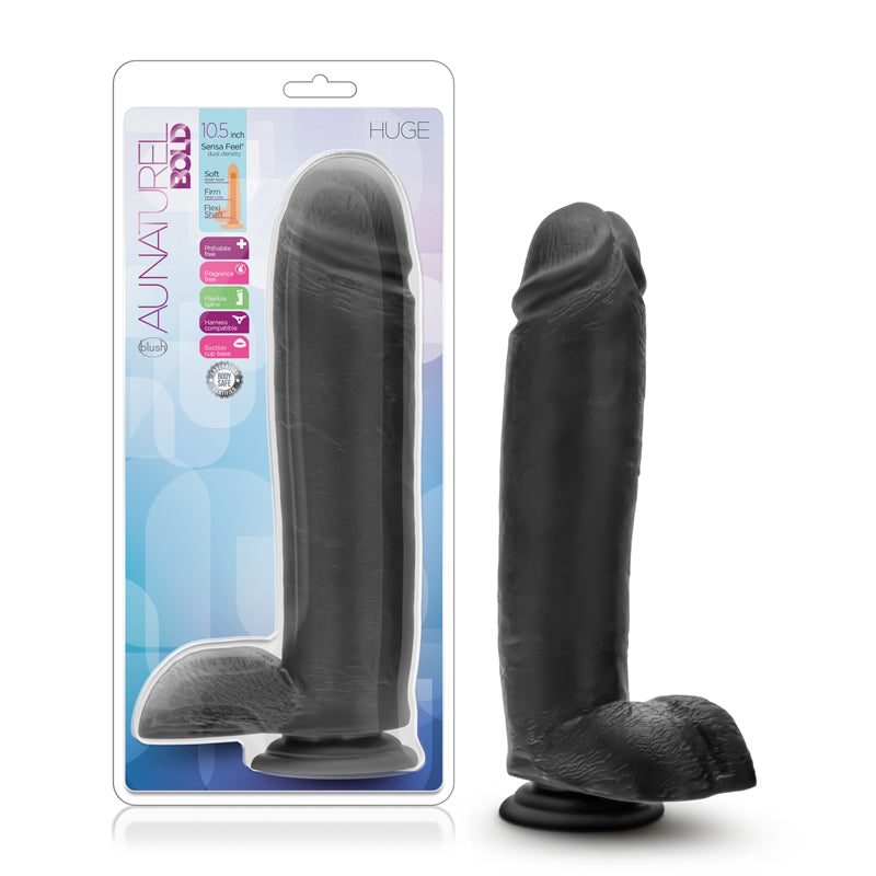 Blush Au Naturel Bold Huge 10.5 in. Posable Dual Density Dildo with Balls & Suction Cup Black