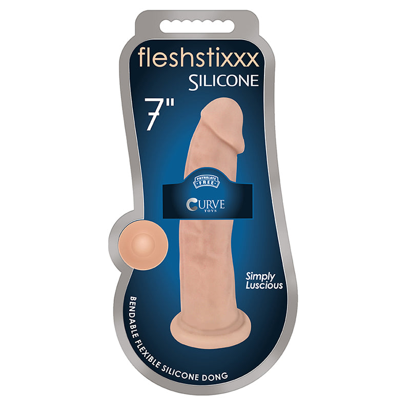Curve Toys FLESHSTIXXX  7 in. Posable Silicone Dildo with Suction Cup Beige