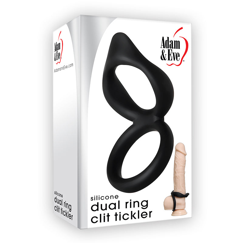 Adam & Eve Dual Ring Clit Tickler Silicone Clit Stimulating Cockring Black