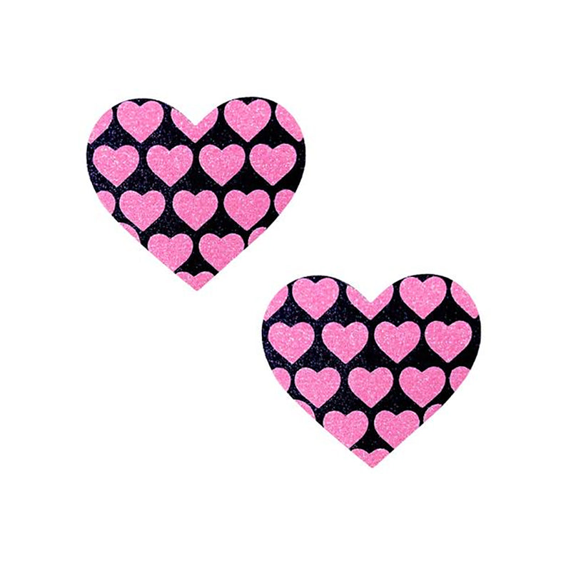 Neva Nude Pink Heart UV Valentines Black Glitter Heart Nipztix Pasties