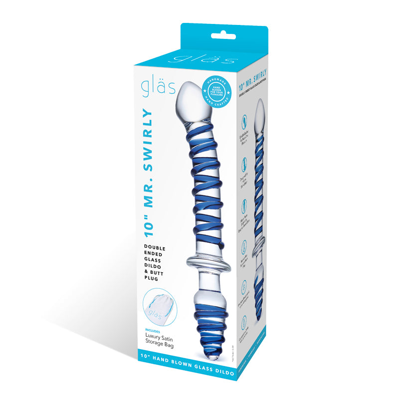 Glas 10 in. Mr. Swirly Double Ended Glass Dildo &amp; Butt Plug
