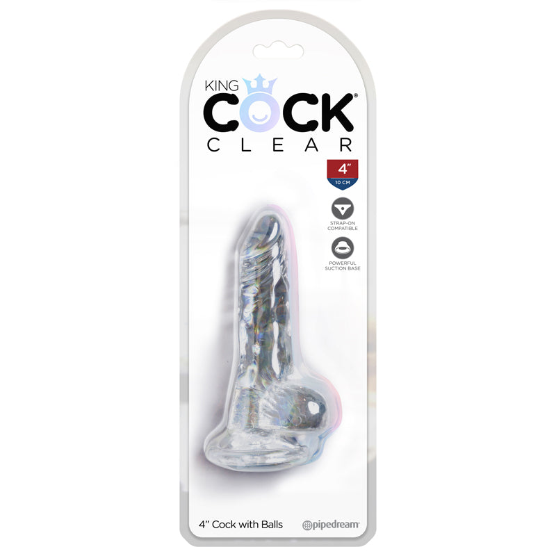 Pipedream King Cock Clear 4 in. Cock With Balls Realistic Suction Cup Dildo