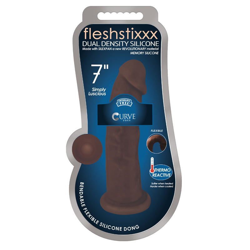 Curve Toys FLESHSTIXXX 7 in. Posable Dual Density Silicone Dildo with Suction Cup Brown