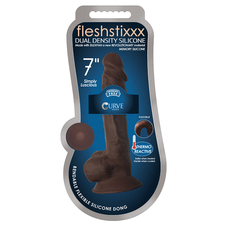 Curve Toys FLESHSTIXXX 7 in. Posable Dual Density Silicone Dildo with Balls & Suction Cup Brown