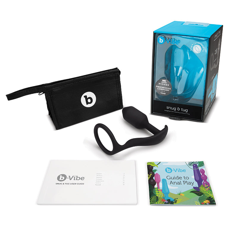 b-Vibe Snug &amp; Tug Weighted Silicone Anal Plug with Cockring Black