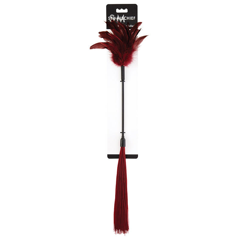 Sportsheets Sex &amp; Mischief Shadow Feather Tickler Dual-Ended Flogger Burgundy