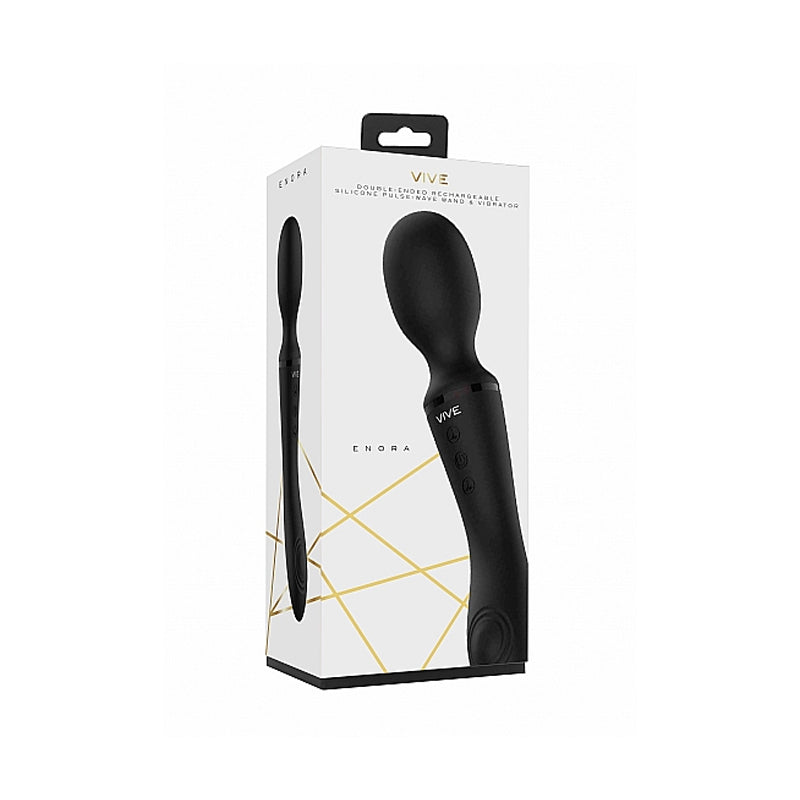 VIVE ENORA Rechargeable Dual-Ended Silicone Pulse-Wave G-Spot & Wand Vibrator Black