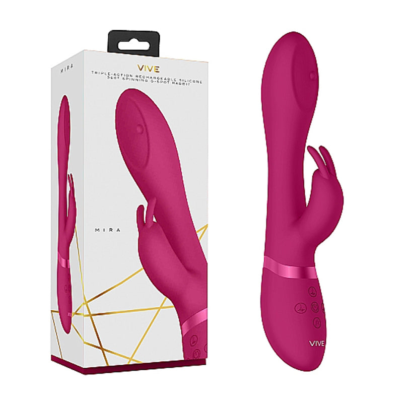 VIVE MIRA Rechargeable 360° Spinning Silicone Rabbit Vibrator Pink