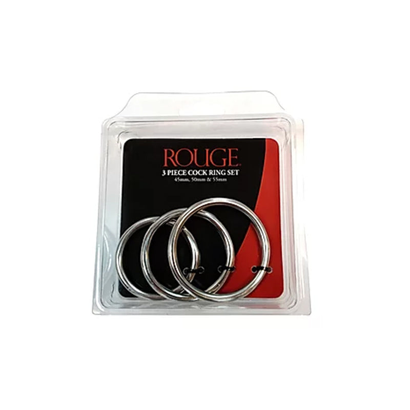Stainless Steel  Stainless Steel 3 Piece Cock Ring Set (55mm/50mm/45mm) - in Clamshell