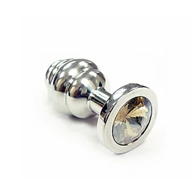 Stainless Steel Threaded Small Butt Plug Small with CLEAR Crystal – In Clamshell