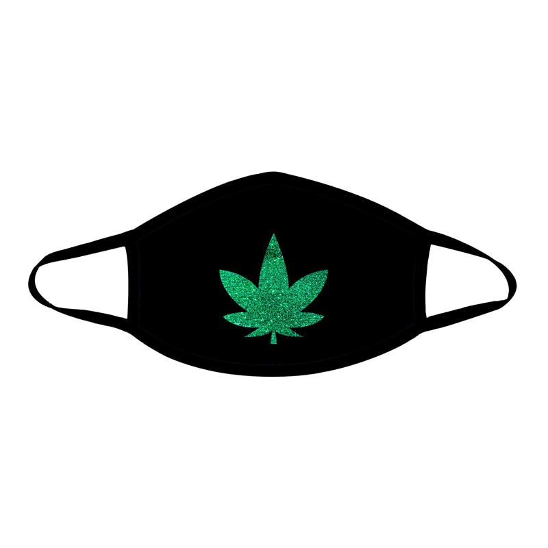 Neva Nude Dope AF Green Glitter Weed Leaf Black Face Mask