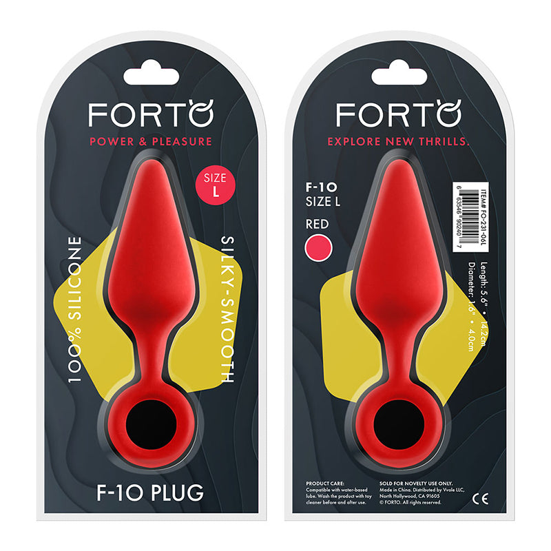 Forto F-10 Silicone Anal Plug with Pull Ring Large Red