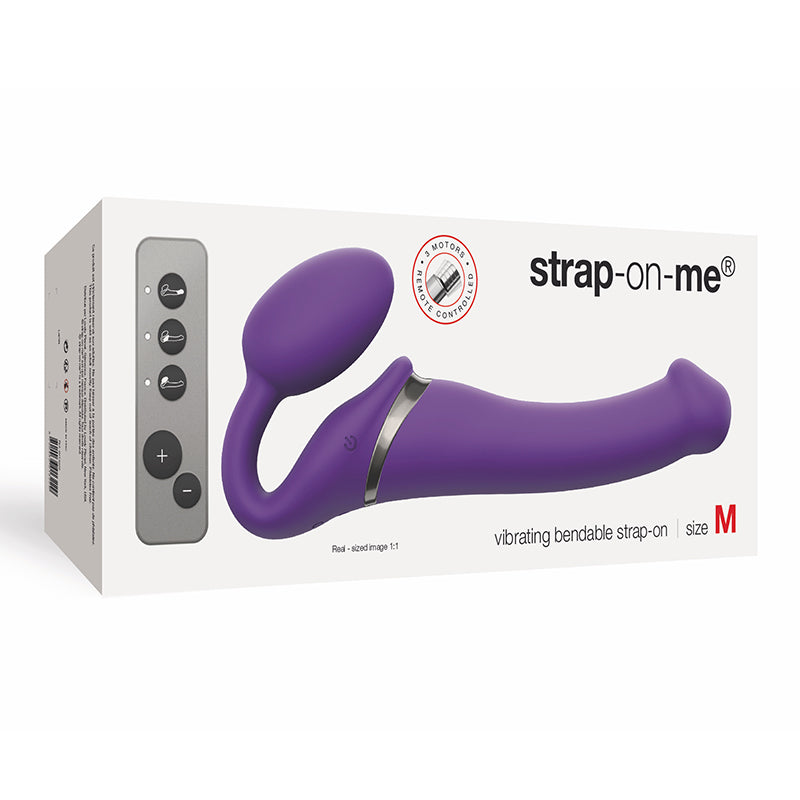 Strap-On-Me Vibrating Bendable Silicone Strap-On With Remote Purple M