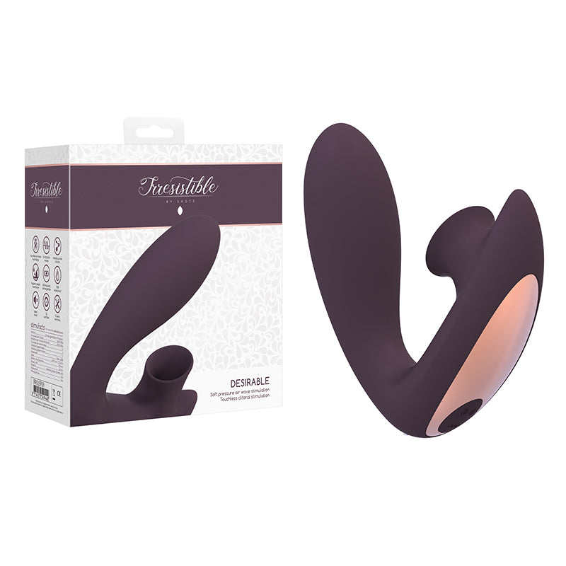 Shots Irresistible Desirable Rechargeable Silicone Soft Pressure Air Wave Dual Stimulator Purple