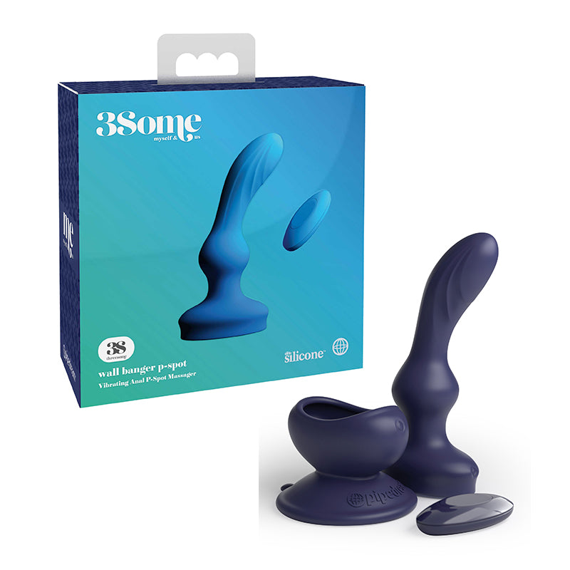 Pipedream 3Some Wall Banger P-Spot Rechargeable Remote-Controlled Vibrating Anal Massager With Suction Cup Blue