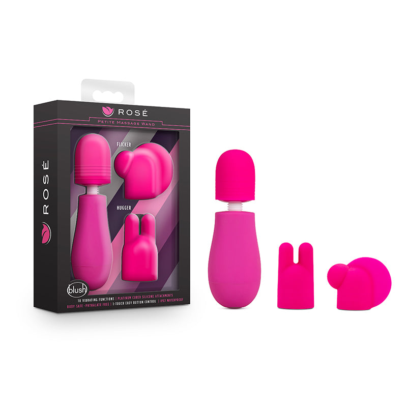 Blush Rose Petite Massage Wand Silicone Vibrator with 2 Attachments Pink