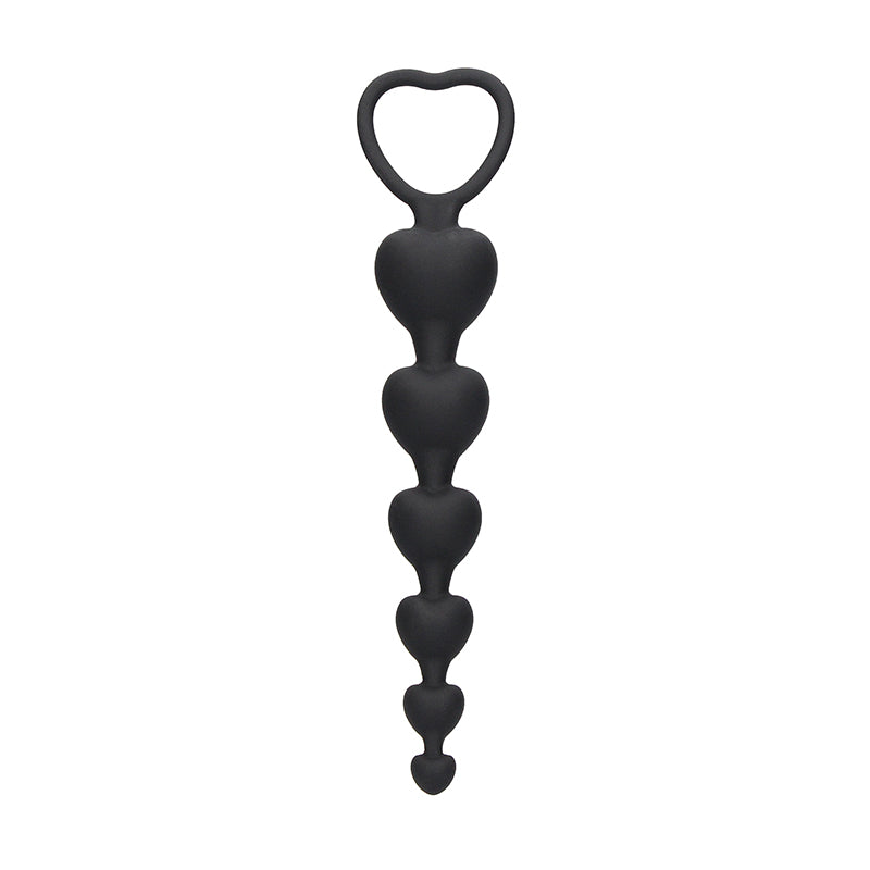 Ouch! Silicone Anal Heart Beads Black