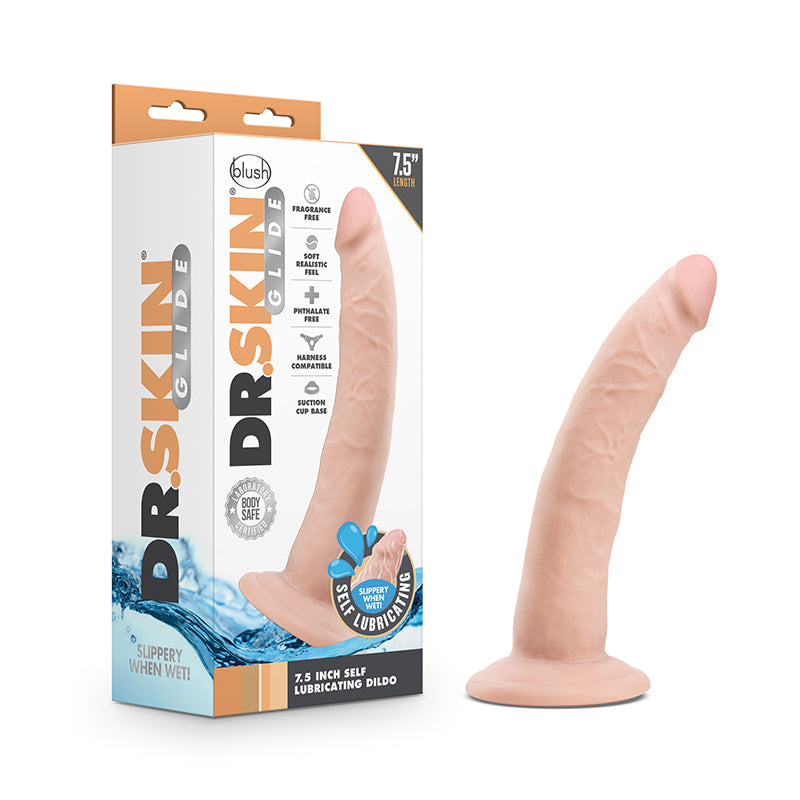 Blush Dr. Skin Glide Realistic 7.5 in. Self-Lubricating Dildo with Suction Cup Beige