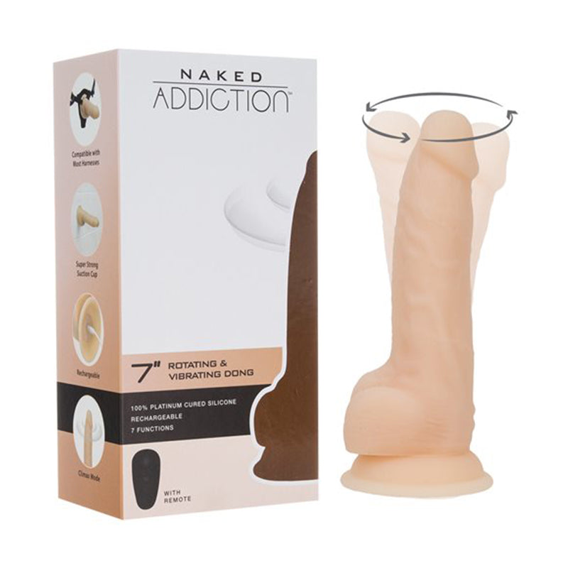 Naked Addiction Rotating & Vibrating Dong with Remote 7in Vanilla