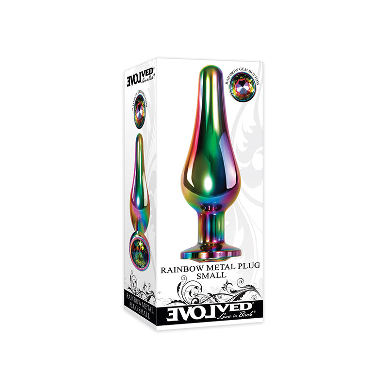 Evolved Rainbow Metal Anal Plug With Rainbow Gemstone Base Small