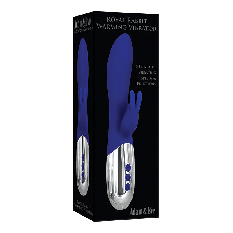 Adam & Eve Royal Rabbit Warming Rechargeable Silicone Rabbit Vibrator Blue