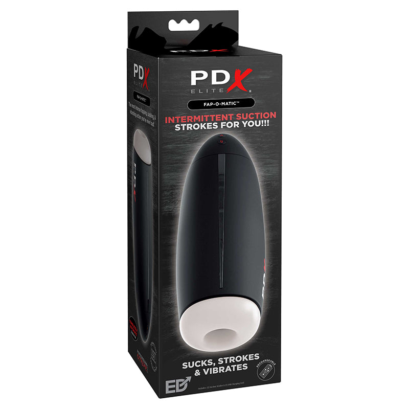 PDX Elite Fap-O-Matic Rechargeable Vibrating Suction Stroker White/Black