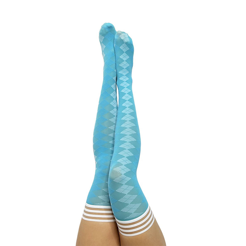 Kixies On Point Collection Par 4 Blue Argyle Thigh-High Stockings Size B