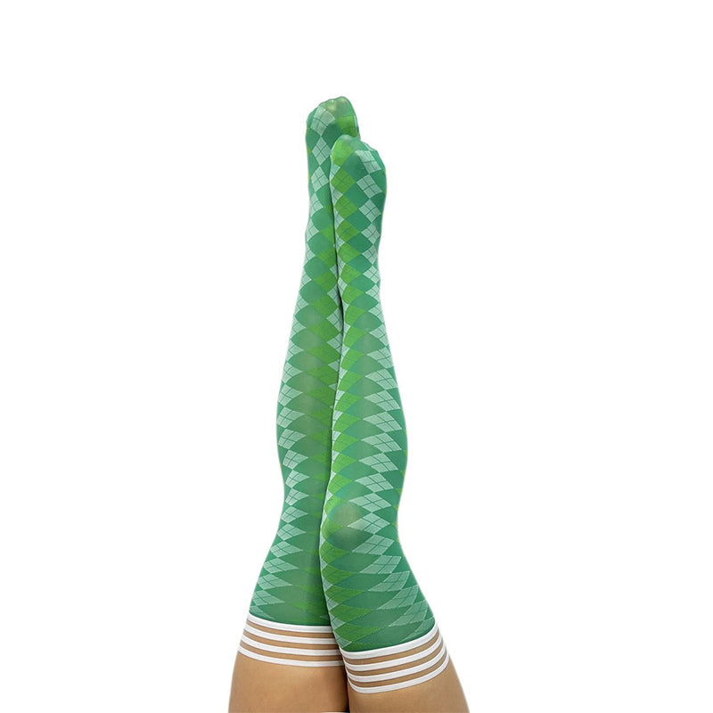 Kixies On Point Collection Par 4 Green Argyle Thigh-High Stockings Size B