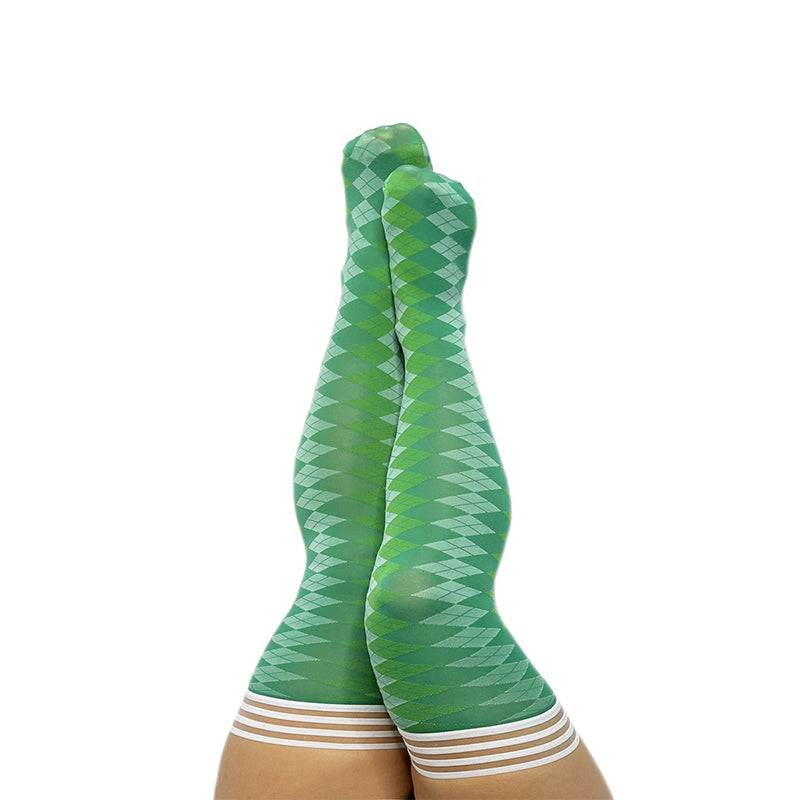 Kixies On Point Collection Par 4 Green Argyle Thigh-High Stockings Size C