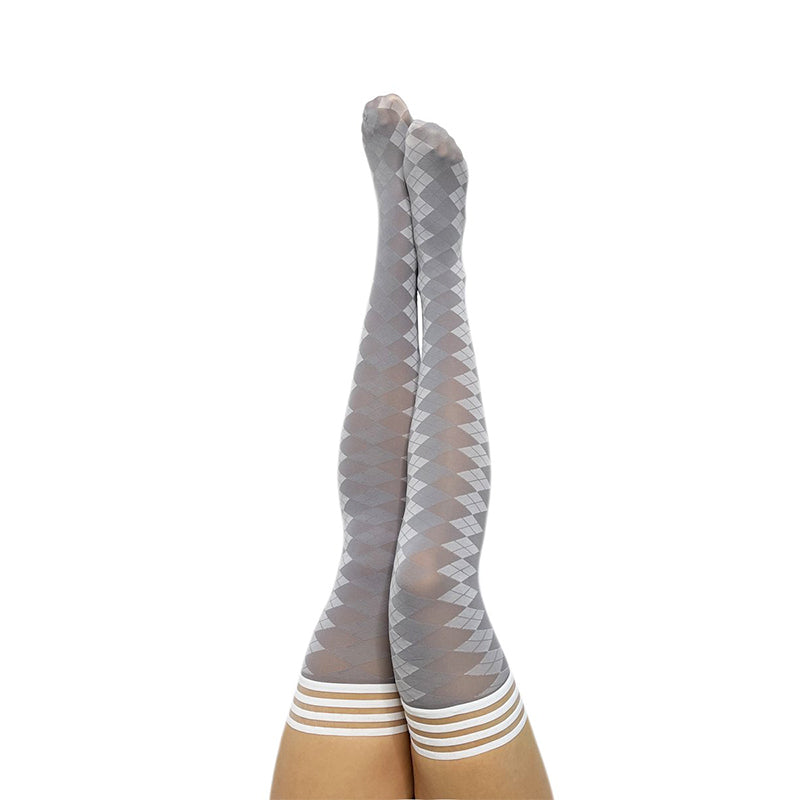Kixies On Point Collection Par 4 Grey Argyle Thigh-High Stockings Size A