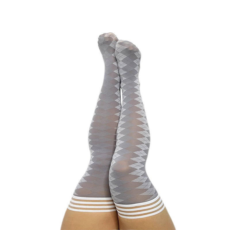 Kixies On Point Collection Par 4 Grey Argyle Thigh-High Stockings Size C
