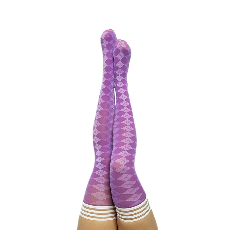 Kixies On Point Collection Par 4 Purple Argyle Thigh-High Stockings Size A