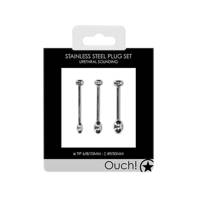 Ouch! Urethral Sounding 3-Piece Stainless Steel Plug Set 6 mm / 8 mm / 10 mm