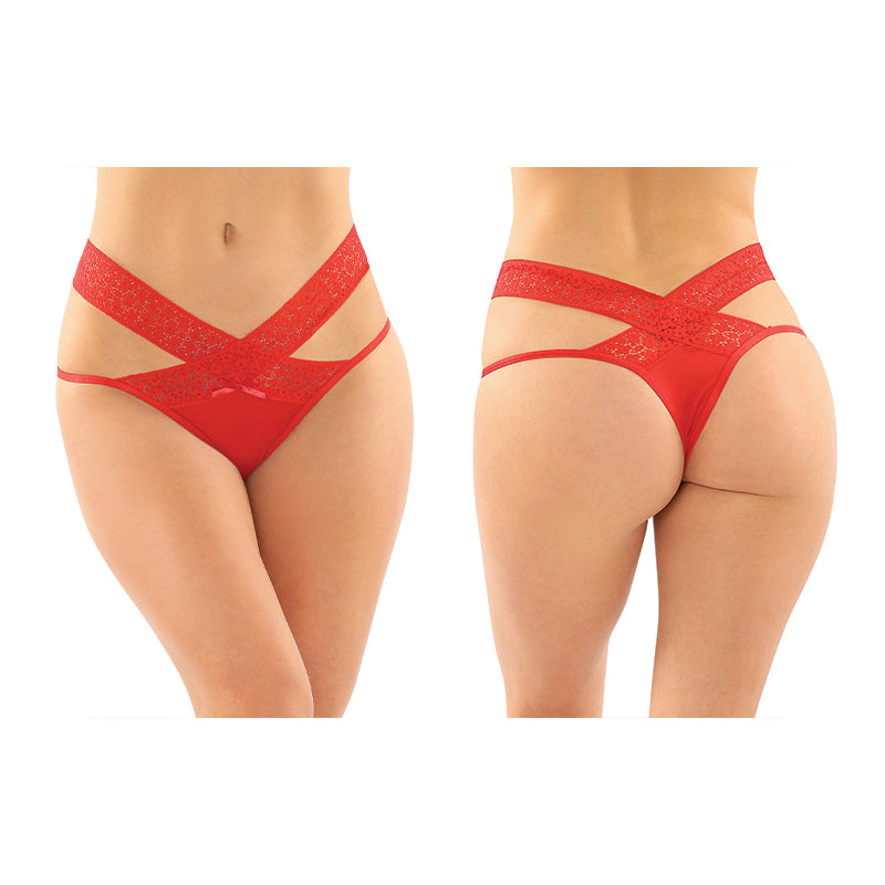 Fantasy Lingerie Daphne Microfiber Brazilian-Cut Panty With Criss-Cross Lace Waistband 6-Pack Red S/M