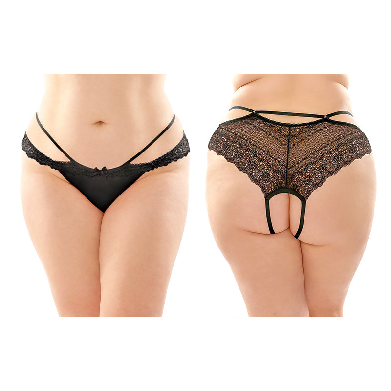 Fantasy Lingerie Posey Strappy Lace & Microfiber Crotchless Panty 6-Pack Queen Size Black
